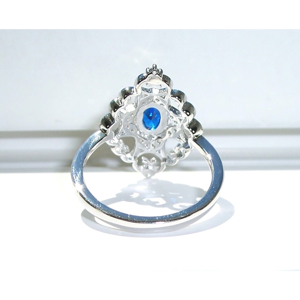 925 STERLING SILVER Simulated Blue Sapphire Cubic Zirconia Filigree Ring - Picture 9 of 16